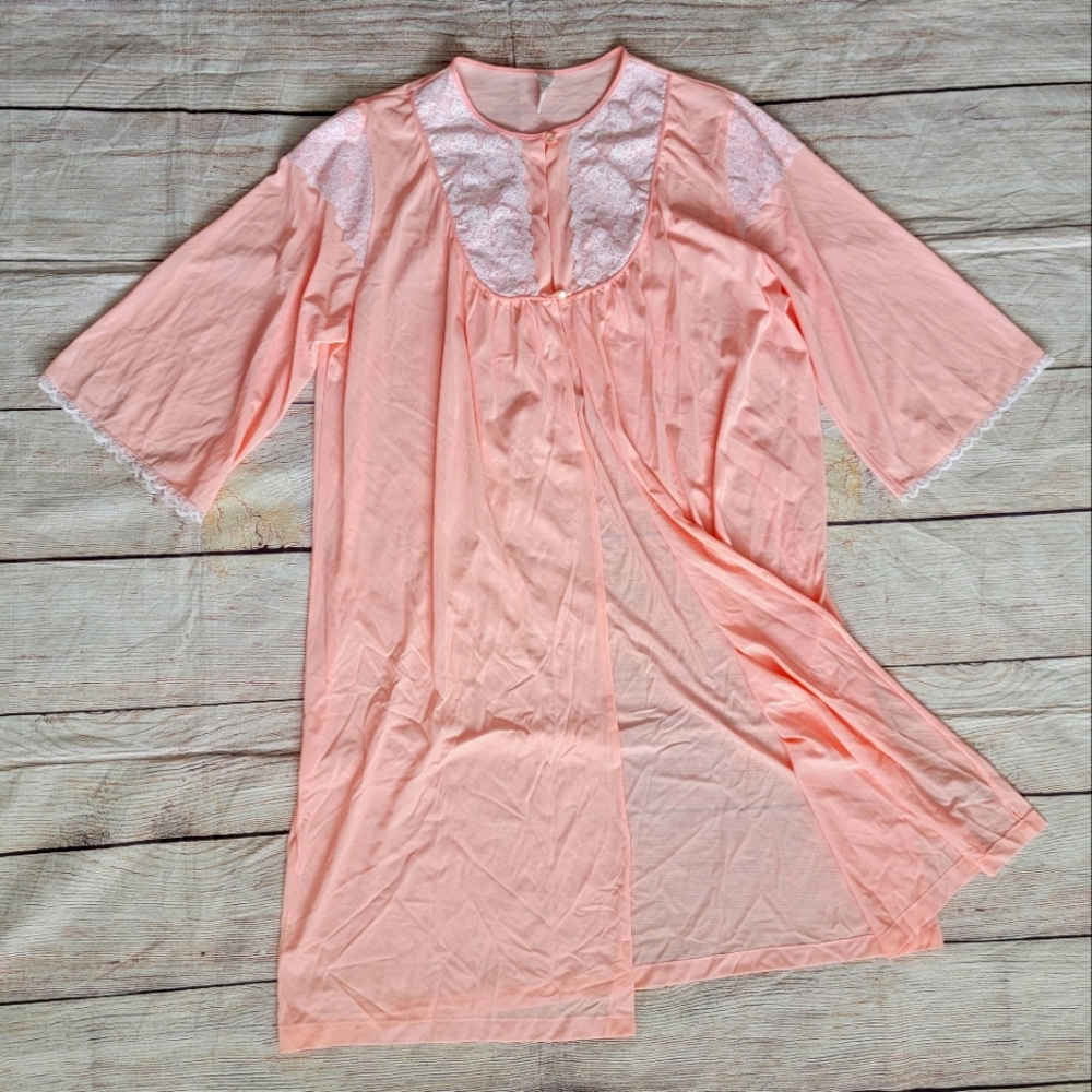 Vintage Pink And Lace Housecoat Duster Sleepwear … - image 1